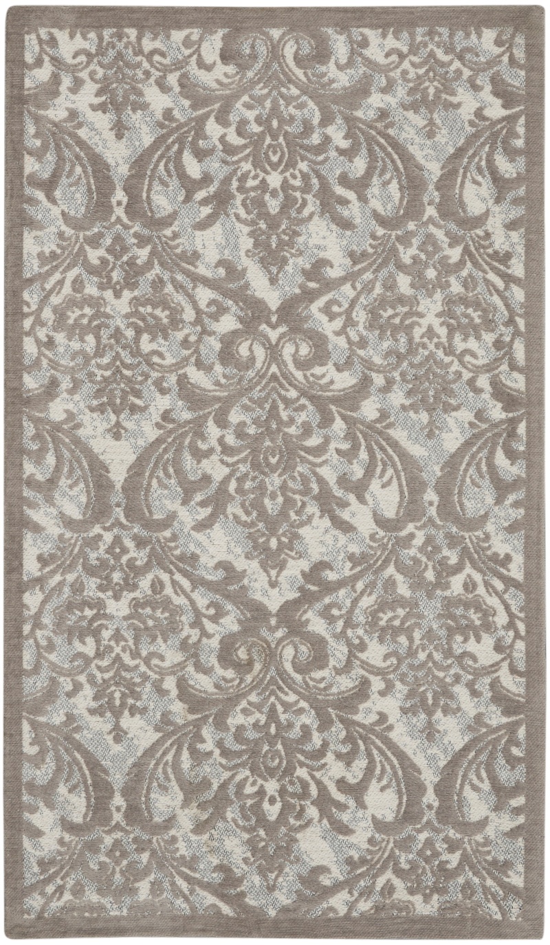 Damask Ivory/Grey Vintage Area Rug