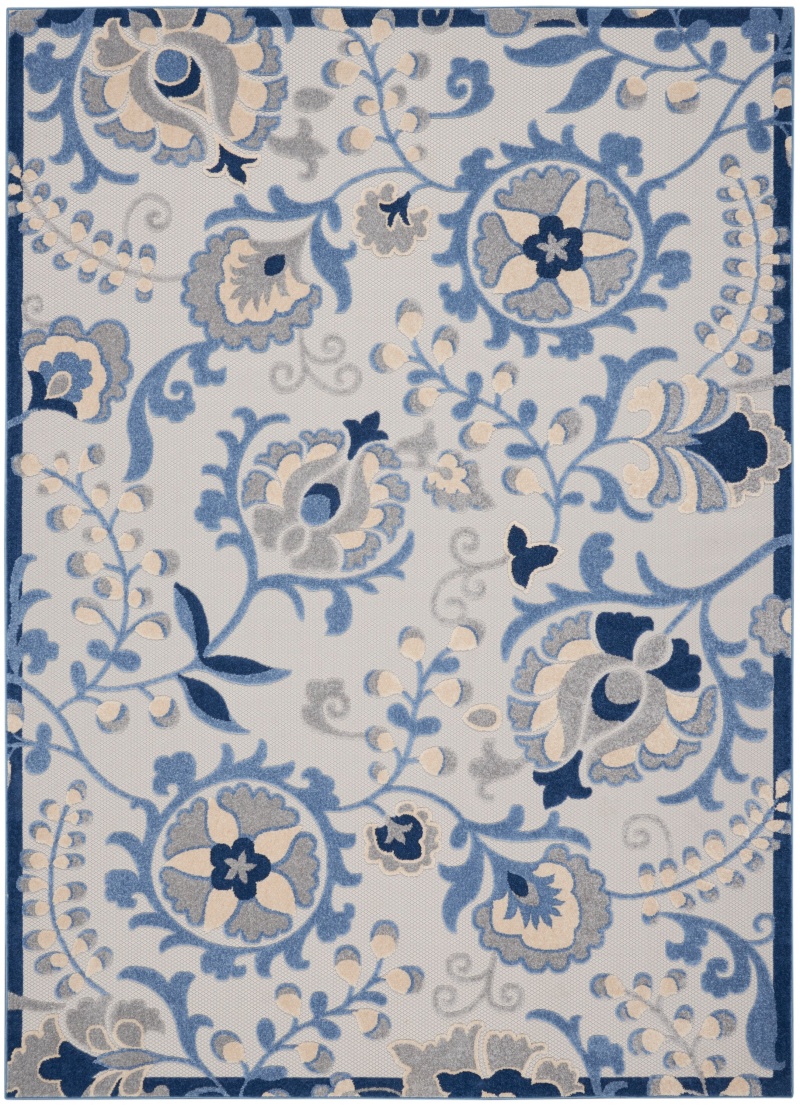 Blue/Grey Polypropylene Farmhouse Area Rug 7 ft x 10 ft