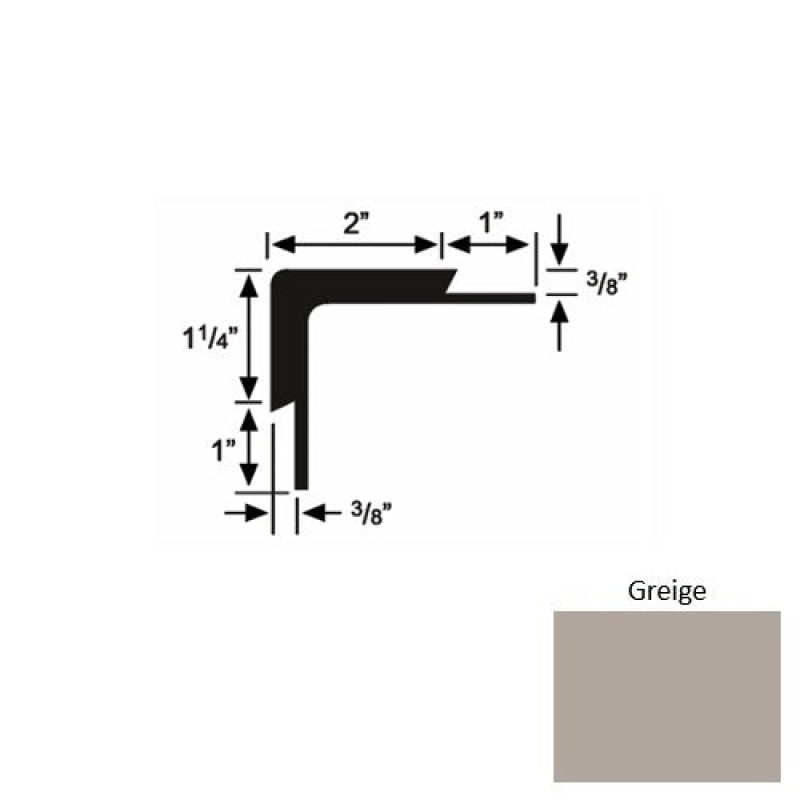 Solid 15 Greige Rubber Double Flange Carpet Stair Nosing (Sq) - 2" X 9 Ft (108")