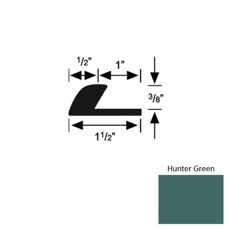 Solid 37 Hunter Green Rubber Underlap Carpet Edge - 1 1/2" X 9 Ft (108") X 3/8"