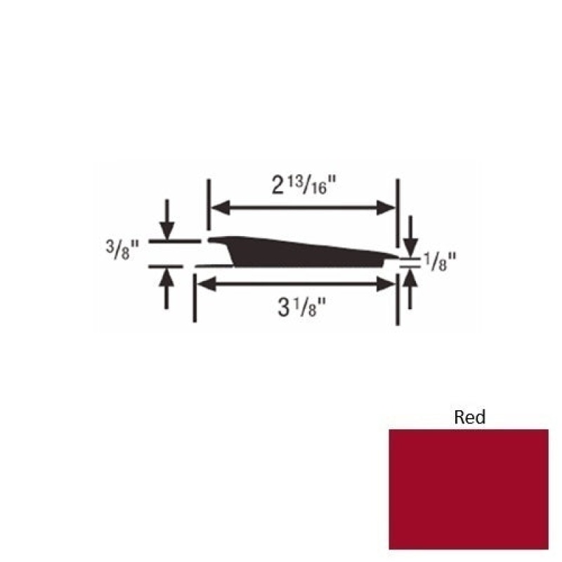 Solid 67 Red Rubber Rolling Traffic Transition - 3 1/8" X 9 Ft (108") X 3/8" - 1/8"