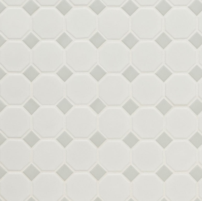 Domino White And Gray Porcelain Mosaic - Octagon - Matte