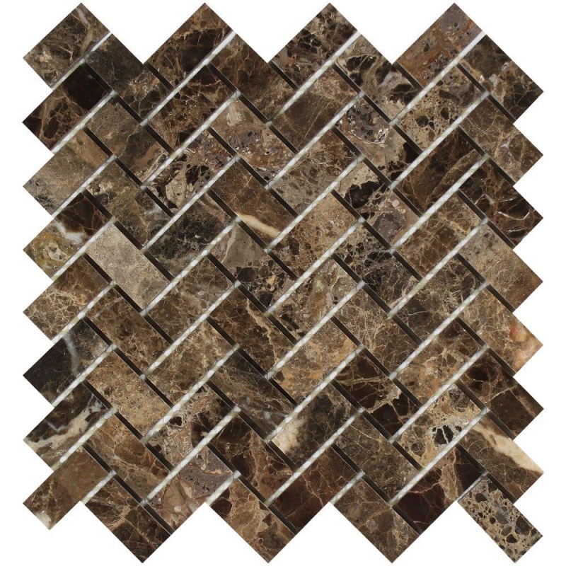 Emperador Dark Marble Mosaic - 1" X 2" Herringbone - Polished