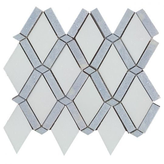 Metropolitan Thassos With Blue Celeste Deco Blend Marble Mosaic - Diamond - Polished