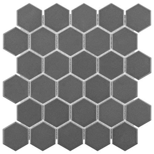 Metro Grey Porcelain Mosaic - 2" Hexagon - Glossy