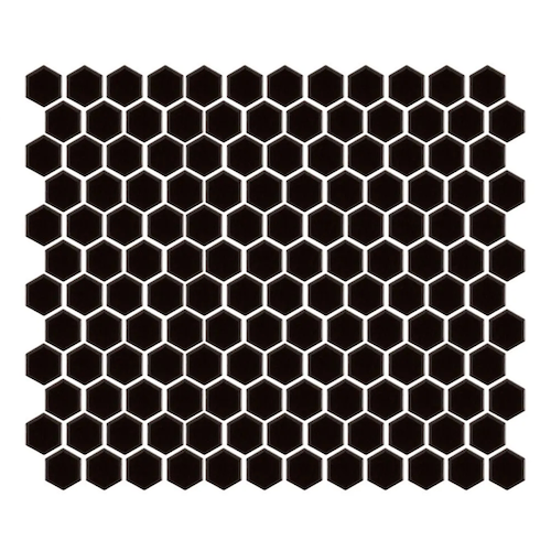 Essentials By Jeffrey Court Black Porcelain Mosaic - 7/8" Hexagon - Glossy