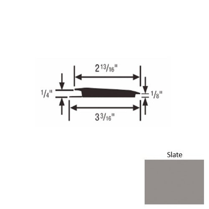 Solid 65 Slate Rubber Rolling Traffic Transition - 3 3/16" X 9 Ft (108") X 1/4" - 1/8"