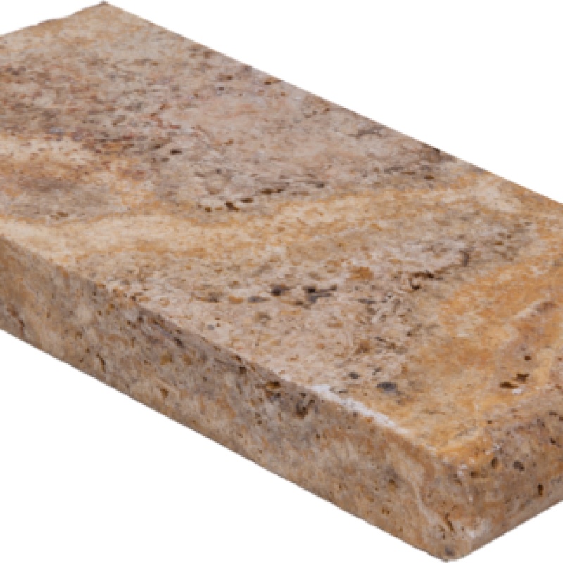 Escabesa Travertine Bullnose Coping, Tumbled, 6" x 12" x 3"