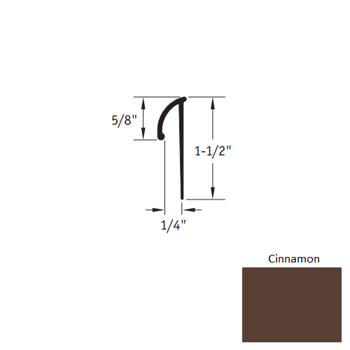 Johnsonite Cinnamon Vinyl Moulding / Trim - 1/4" X 12 Ft (144") L Cap Cove Cap - L Cap Cove Cap