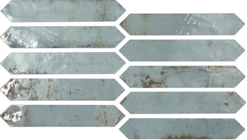 Grunge Aqua Picket Ceramic Tile - Glossy - 2" X 10"