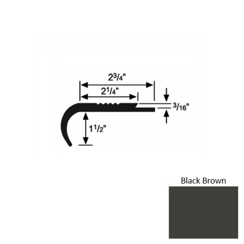 Solid 08 Black Brown Rubber Underlap Stair Nosing