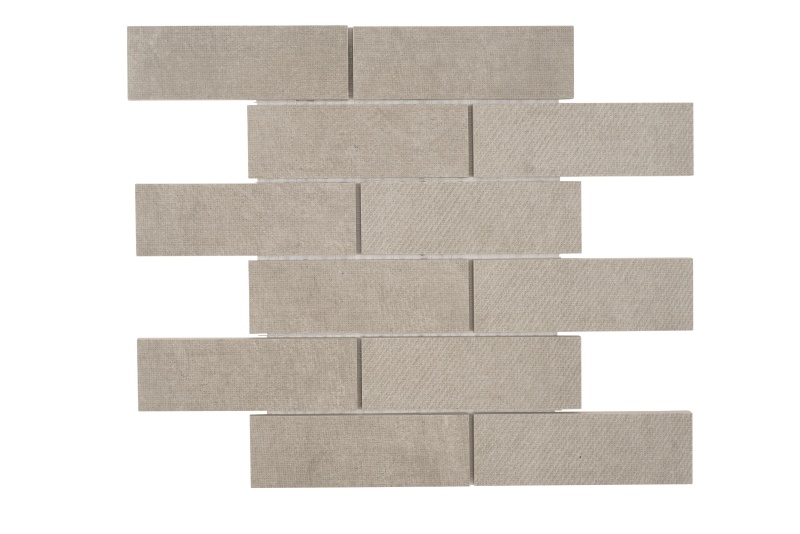 Fusion Fabric Greige Porcelain Mosaic - 2" X 6" Staggered - Matte