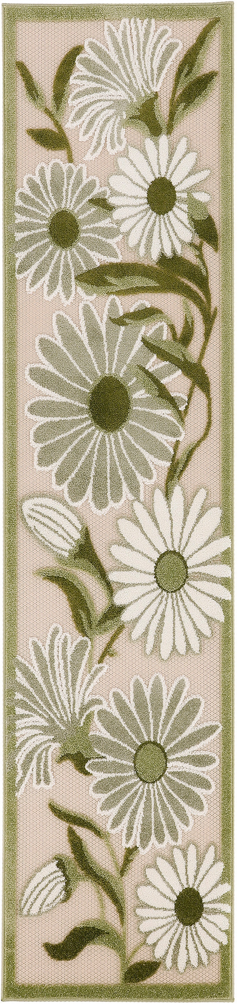 Ivory Green Polypropylene Outdoor Area Rug, 8 Ft Runner