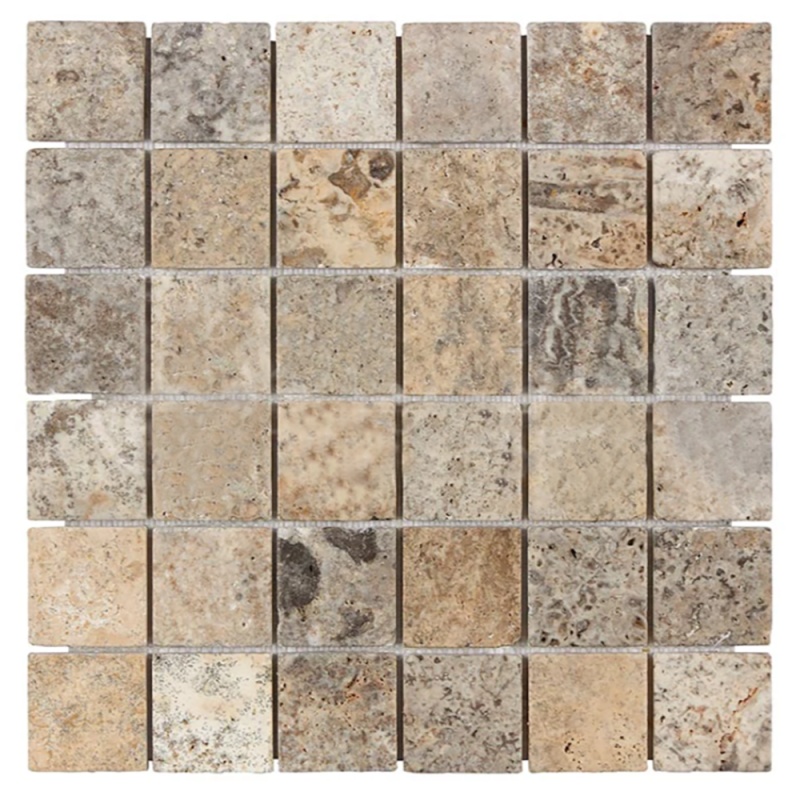 Titanium Travertine Mosaic - 2" X 2" - Tumbled