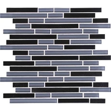 Granite Radiance Absolute Black Blend Granite & Glass Mosaic - Linear - Polished