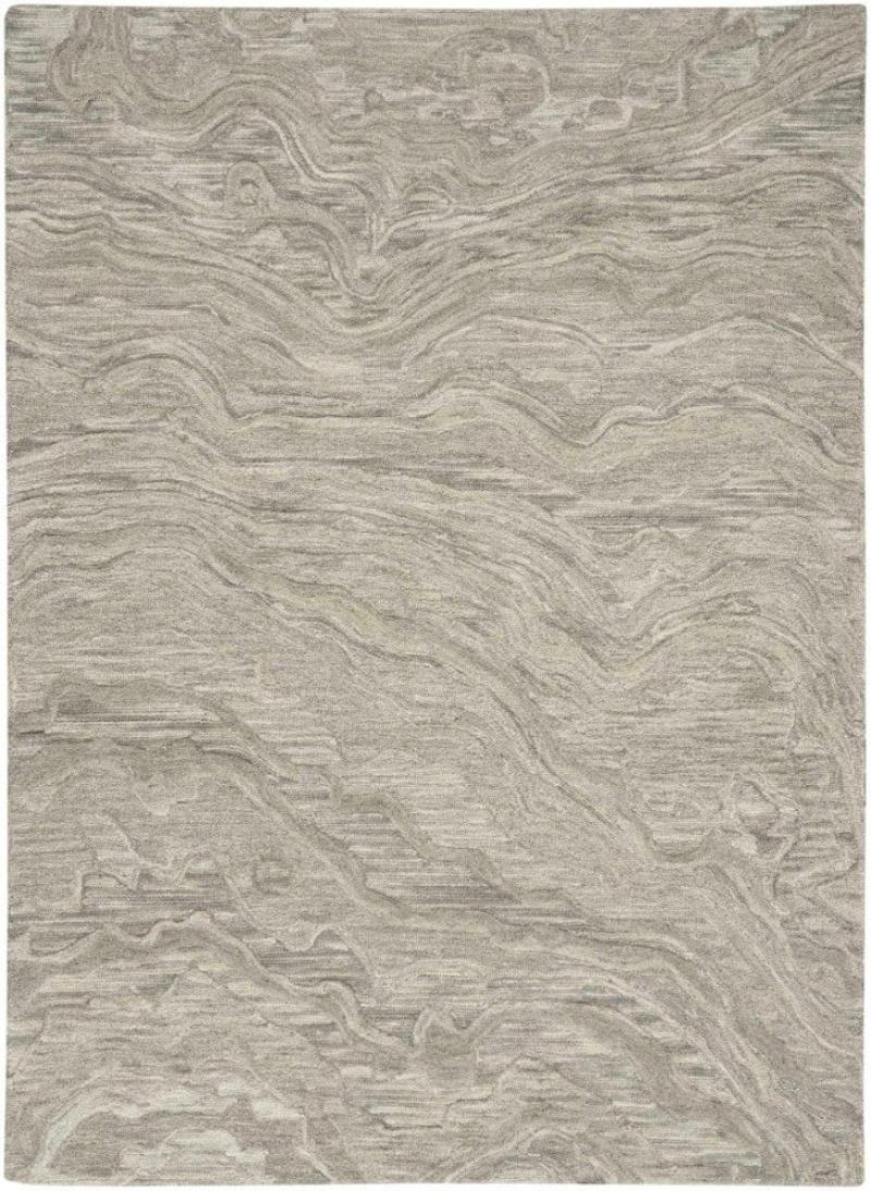 Graceful Grey Wool Contemporary Area Rug, 5 Ft x 7 Ft