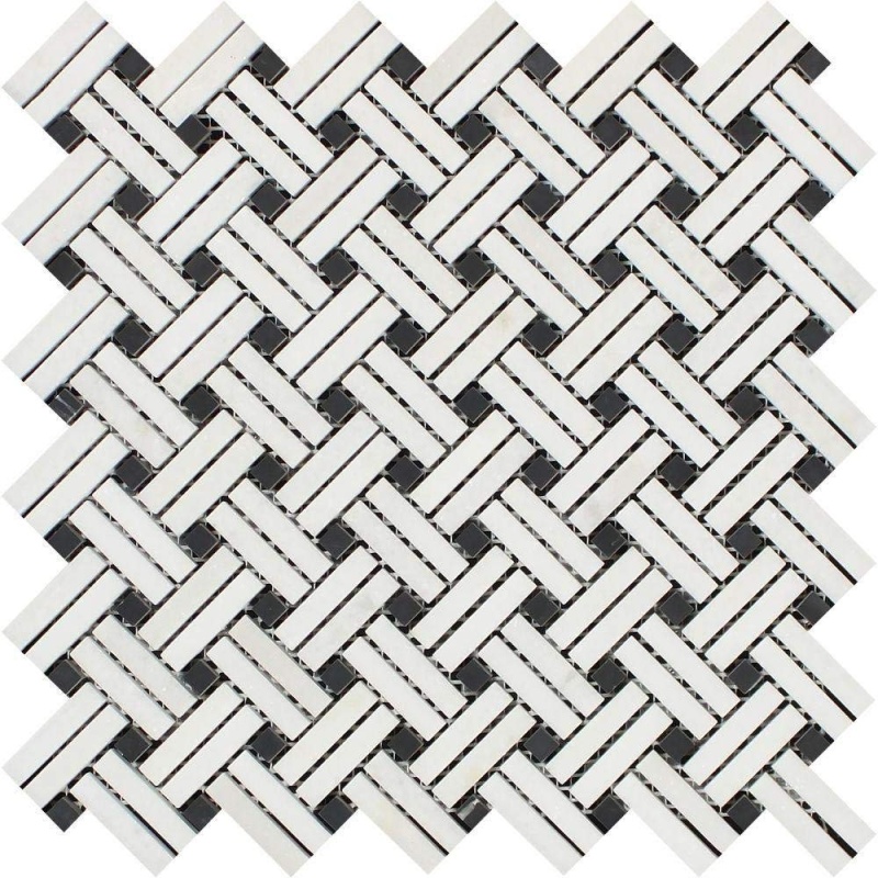 Thassos White Marble Mosaic - Stanza With Black Dots