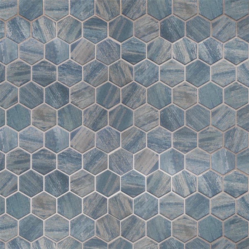 Cassis Blue Porcelain Mosaic - 2" X 2" Hexagon - Satin