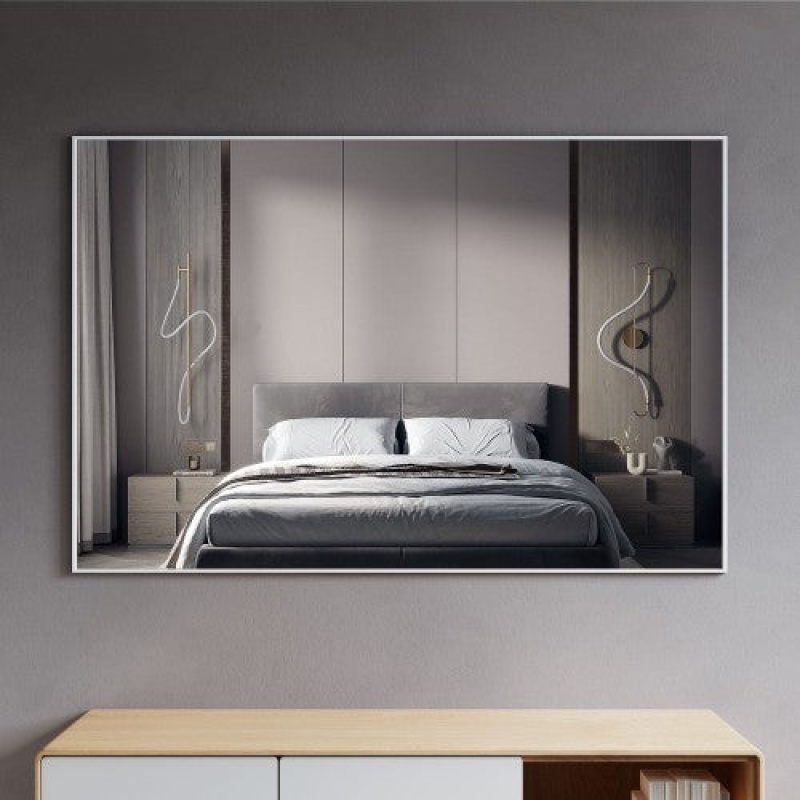 Matt White Aluminum & Glass Framed Wall Bathroom Mirror