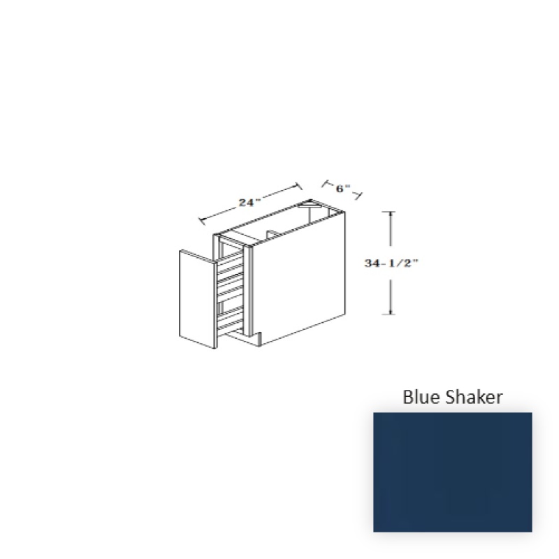 Blue Shaker Wood Kitchen Spice Rack Base - 6" X 24" X 34.5" - Blue Shaker