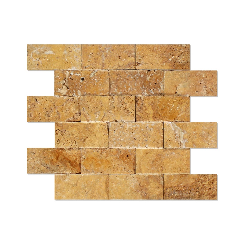 Golden Sienna Travertine Mosaic - 2" X 4" Brick