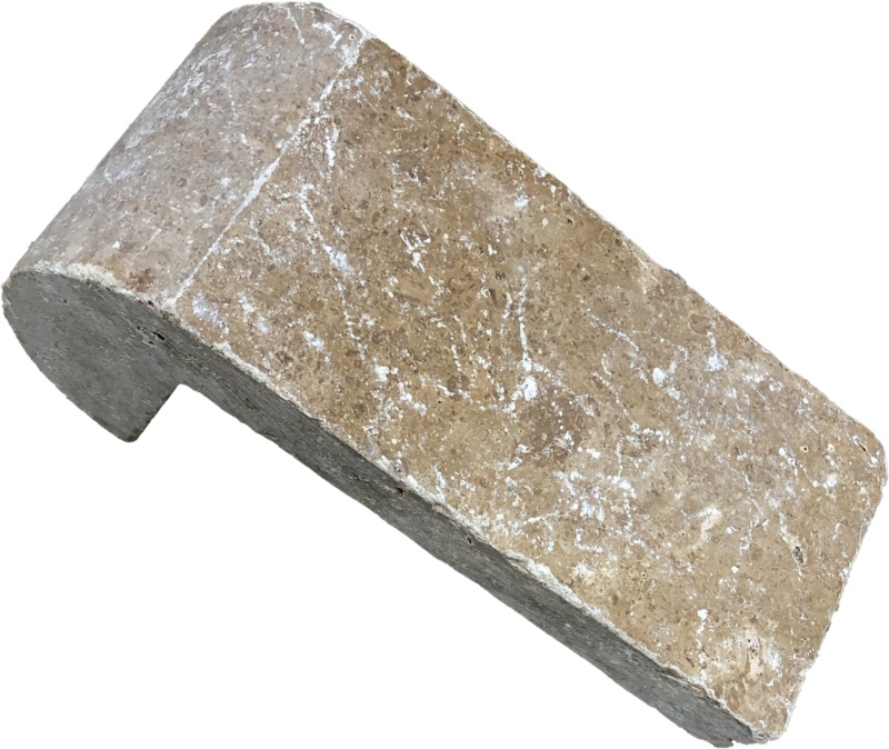 Chessnut Travertine Remodeling Bullnose Coping - Tumbled - 4" X 9" X 10"