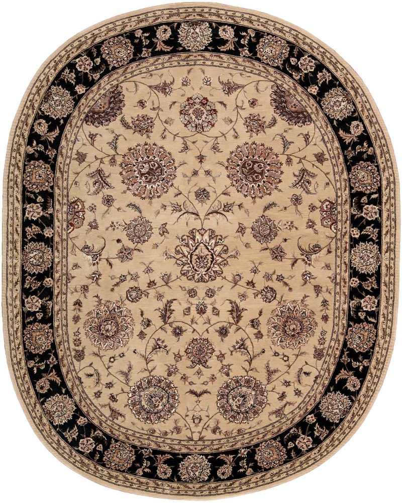 Beige Wool Blend Traditional Oval Area Rug