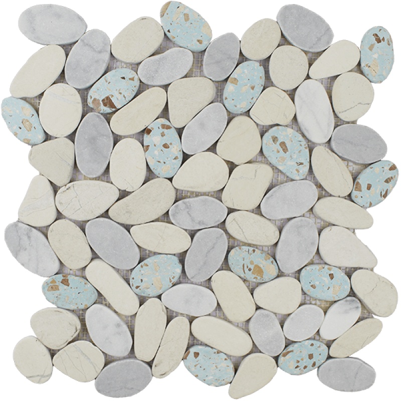 Terrazzo Carrara Blue Beige Natural Stone Mosaic - Pebble - Matte