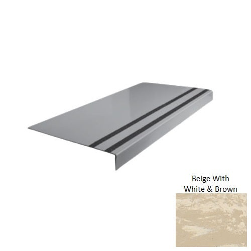 Evolving Styles Creative Elements Beige With White & Brown Type 130 Distinct Designs Rubber - 12 1/4" X 72" Stair Tread - Smooth