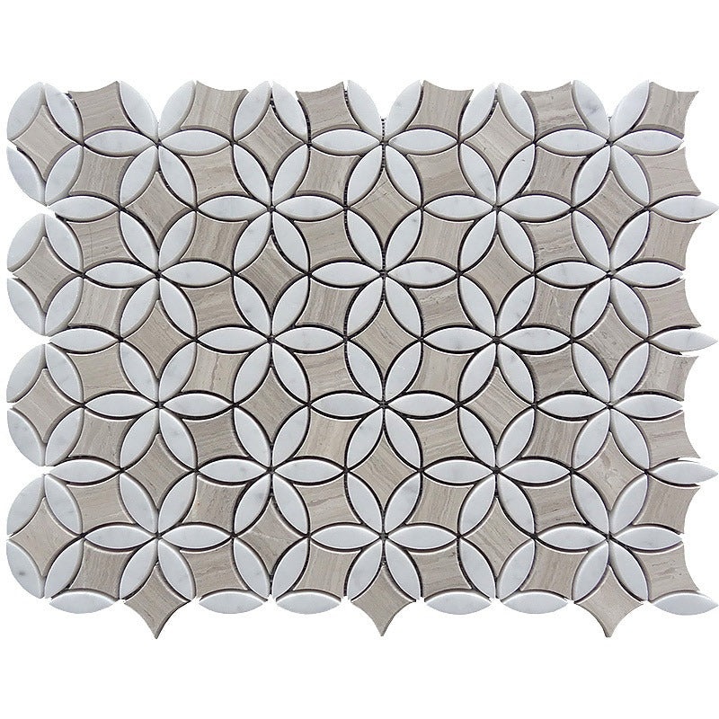 Savannah Wooden Grey / Bianco Carrara Marble Mosaic - Edgemore - Polished