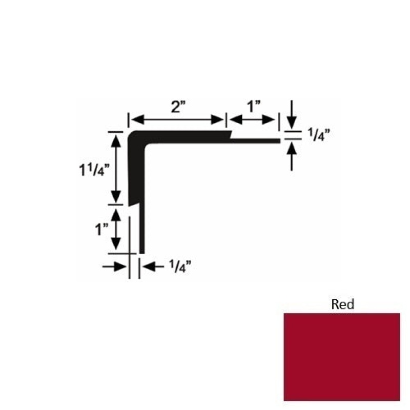 Solid 16 Red Rubber Double Flange Carpet Stair Nosing (Sq) - 2" X 9 Ft (108")