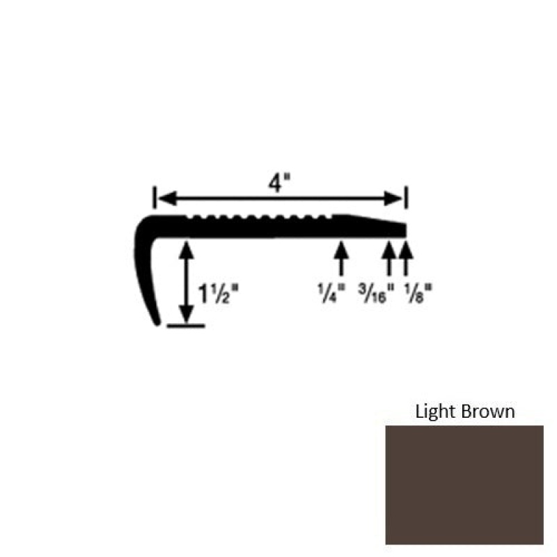 Solid 01 Light Brown Rubber Commercial Stair Nosing With 2" Abrasive Strip (Sq) - 4" X 9 Ft (108")