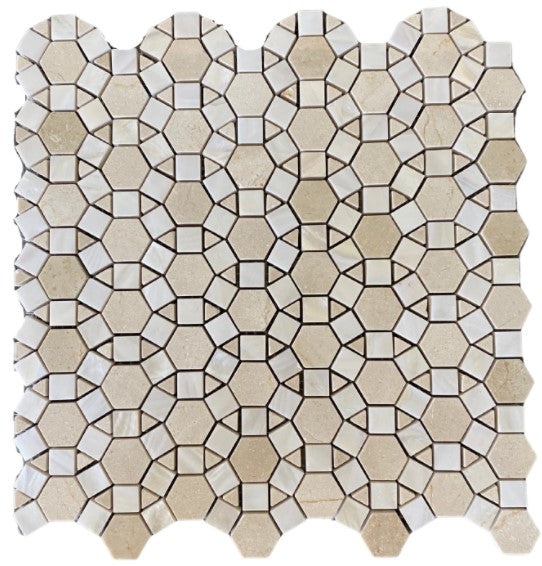 Crema Marfil With White Shell Marble Mosaic – Bloom, Polished