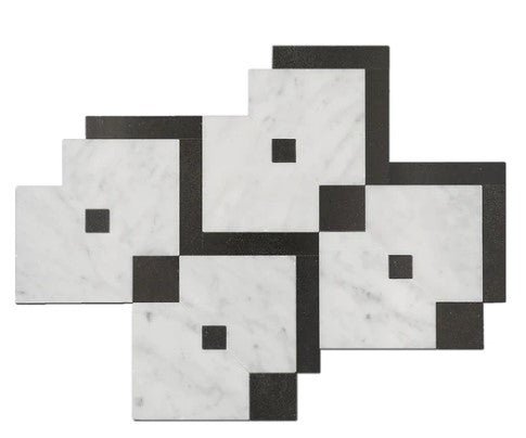 Carrara & Black Waterjet Marble Mosaic - Square Zip - Polished