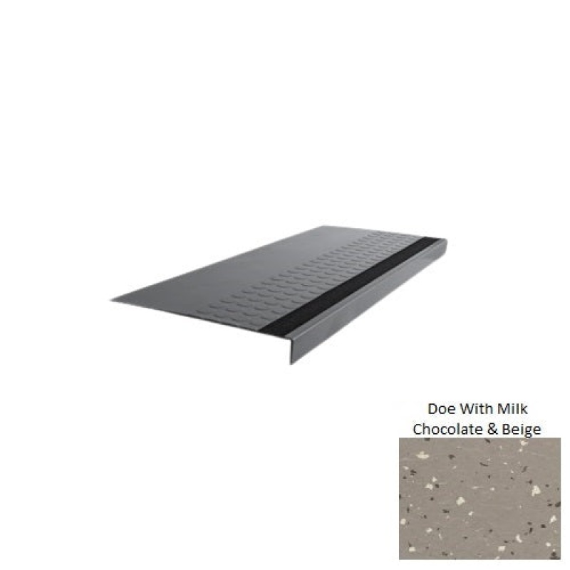Spextones Doe With Milk Chocolate & Beige Type 776 With Flush Ribbed / Smooth Insert Distinct Designs Rubber - 12" X 72" Stair Tread - Rgt Radial Ii Raised Disc Design