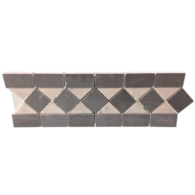 White Carrara Marble Border 4" x 12" with Brown - Polished