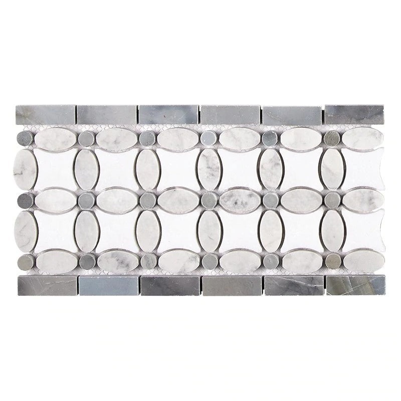 Thassos White Marble Border - 5 3/4" X 11 1/4" Flower Border With Blue/Gray