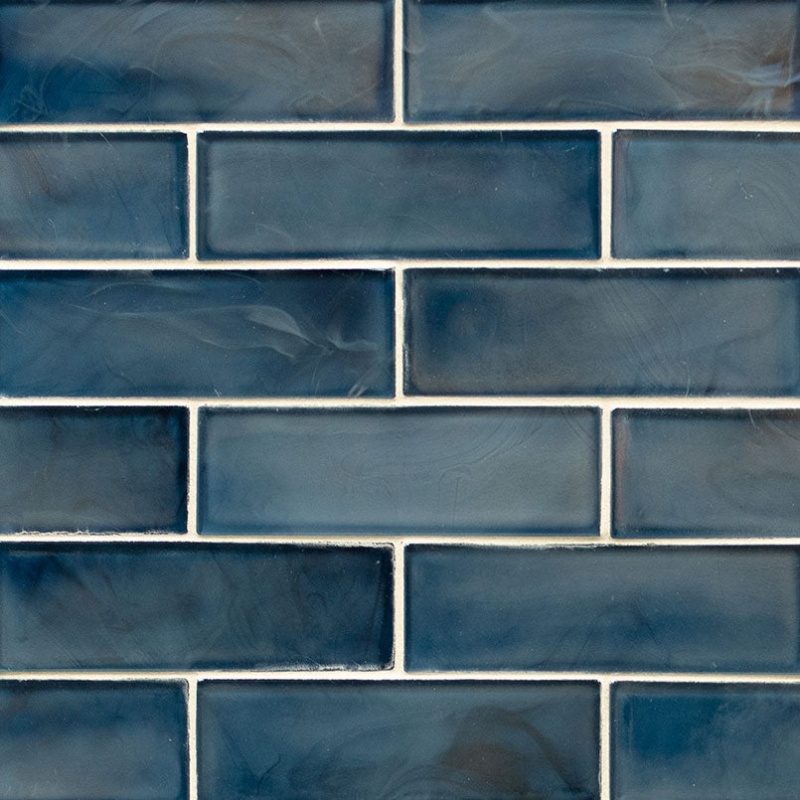 Blue Shimmer Subway Glass Mosaic - 2" x 6" Brick - Glossy