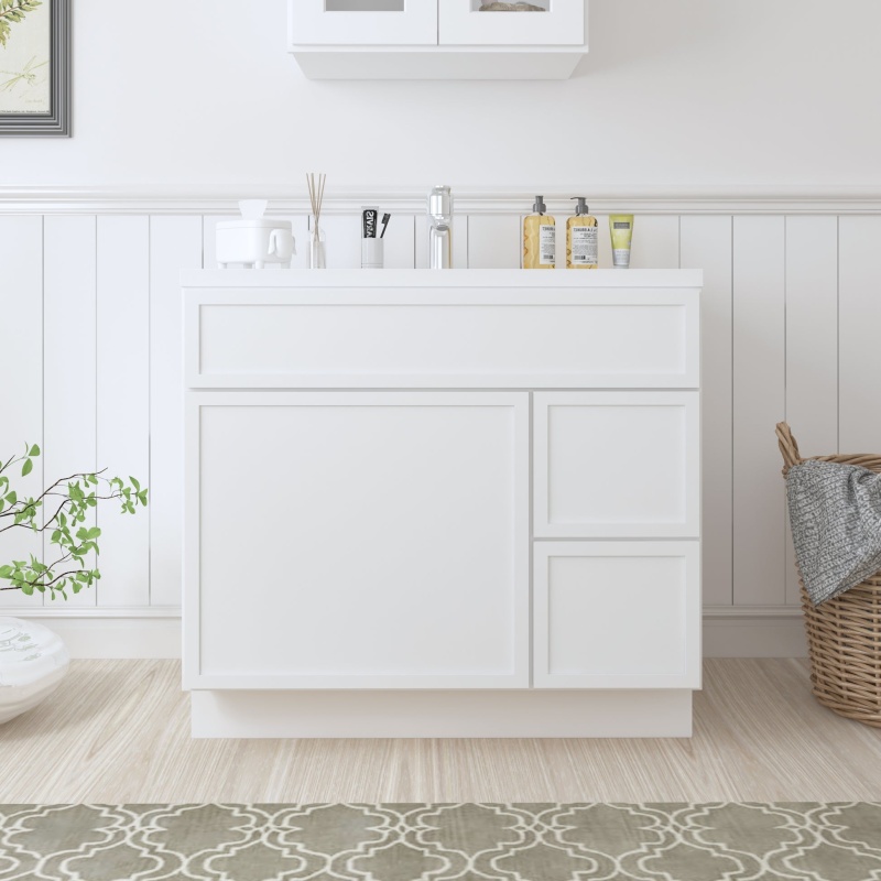 Cvj White Solid Wood Bathroom Cabinet