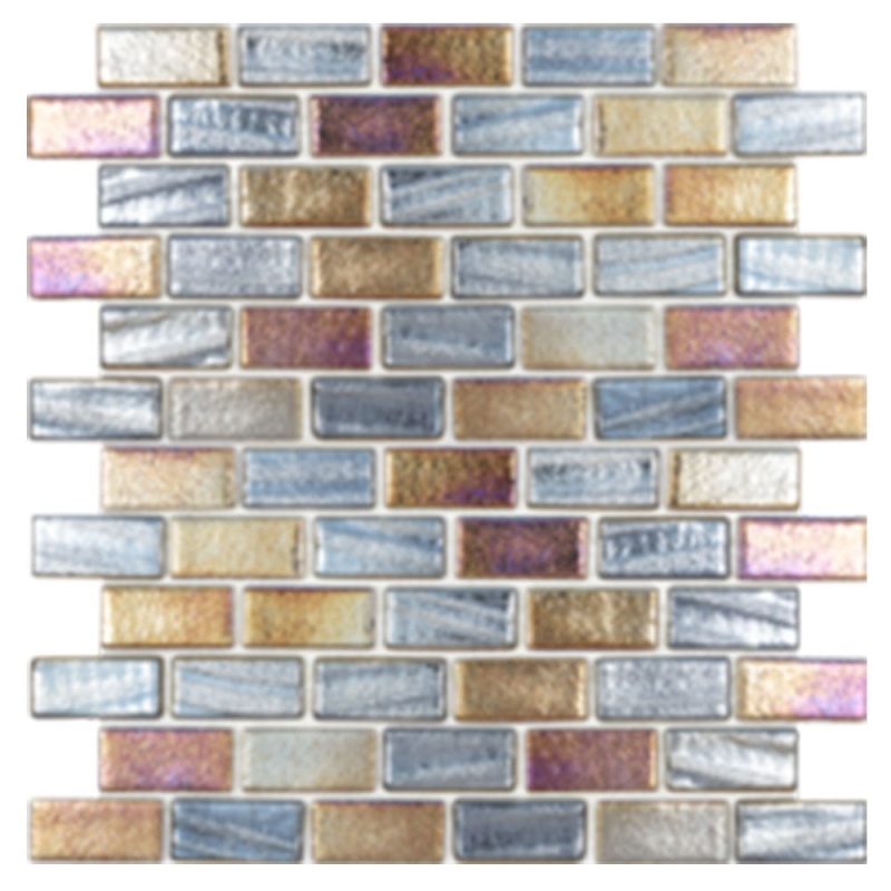 Illusions Black Deco Glass Mosaic - 1" x 2" Staggered - Iridescent