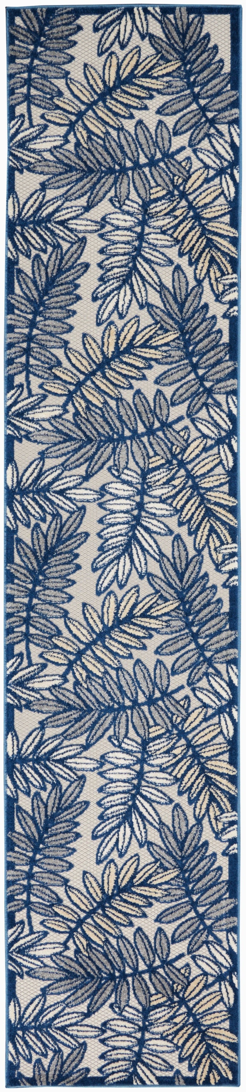 Aloha Alh18 Ivory / Navy Polypropylene Tropical Area Rug - 10 Ft Runner