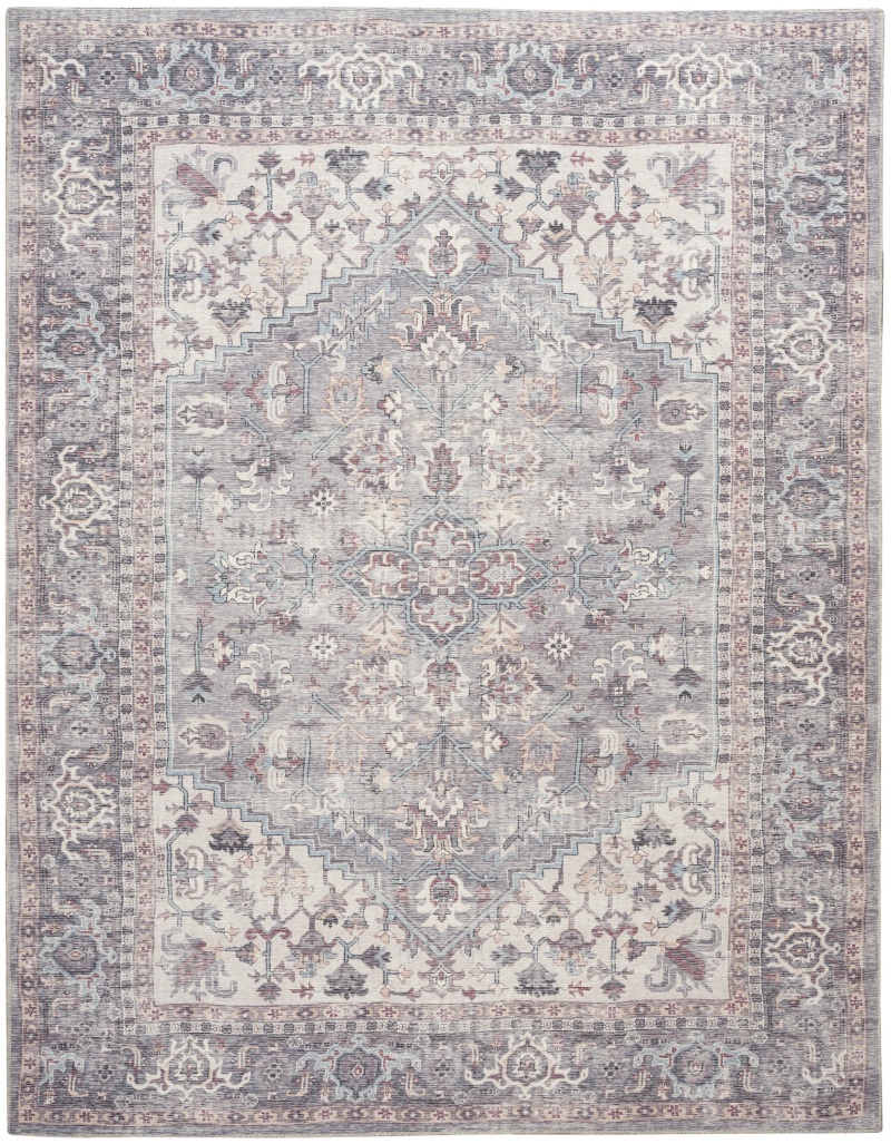 Machine Washable Grey Cotton Blend Vintage Area Rug 9 Ft x 12 Ft