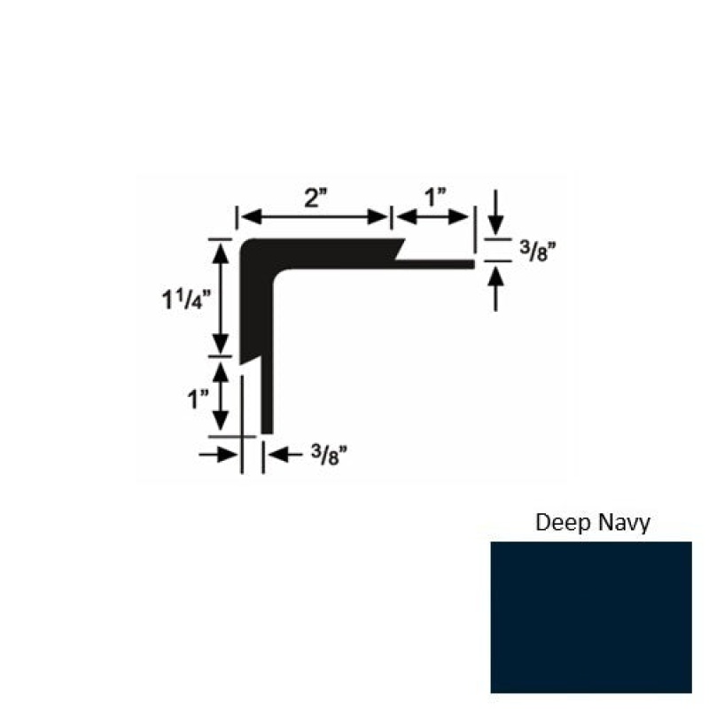 Solid 15 Deep Navy Rubber Double Flange Carpet Stair Nosing (Sq) - 2" X 9 Ft (108")