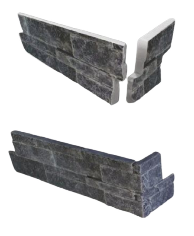 Antique Black Limestone Ledgestone Corner - Tumbled - 6" X 18" X 6"