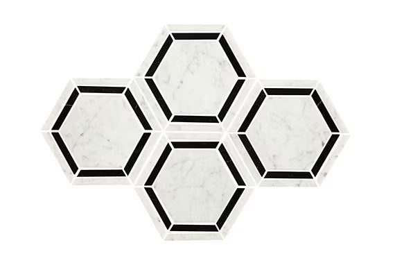 Black & White Blend Marble Mosaic - 6" Hexagon - Polished