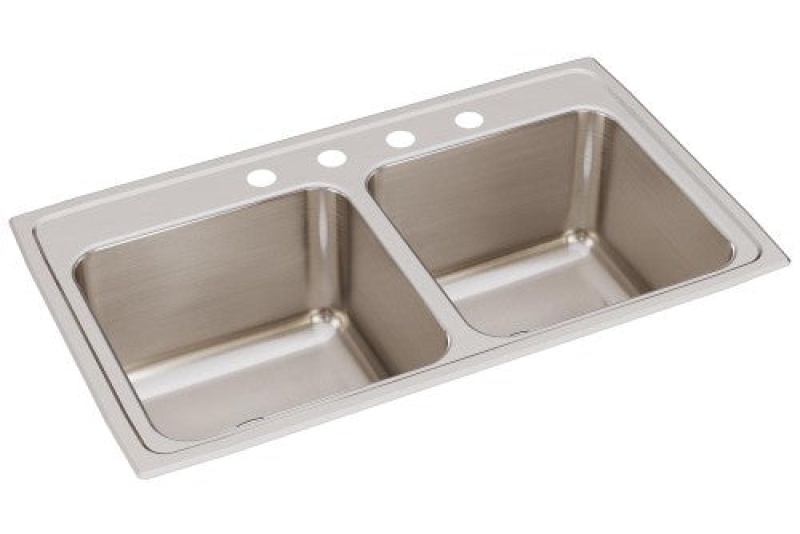 Dlr3319104 Lustertone Classic Stainless Steel Drop In Double Bowl Kitchen Sink - 33" X 19 1/2" X 10 1/8" With 4 Holes - Stainless Steel