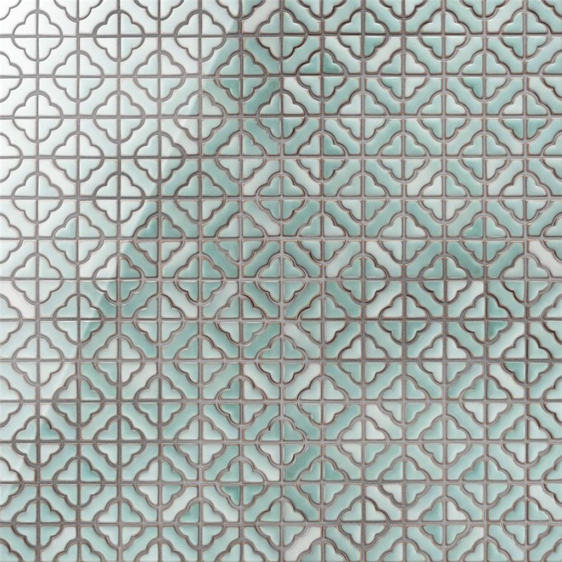 Hudson Tower Mint Porcelain Mosaic - 12" X 12" - Glossy