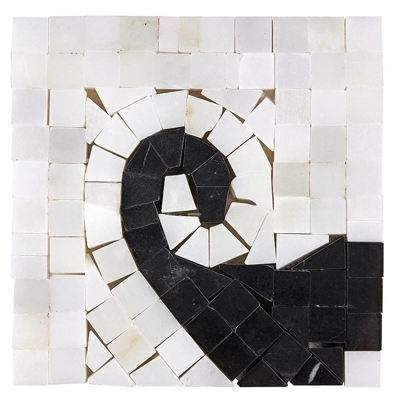 Oriental White Marble Border - Wave Border Corner With Black