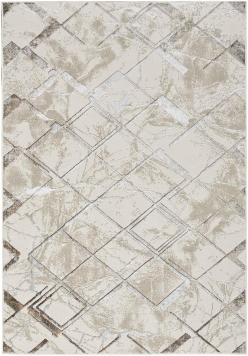 Glitz Ivory Grey Glz02 Polyester Contemporary Area Rug - 4 Ft X 6 Ft - Ivory Grey