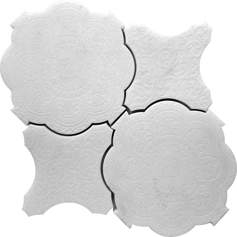 Skalini Line Pantheon Floreale White Natural Stone Mosaic - 6.4" X 6.4" + 5.5" X 5.5" - Textured